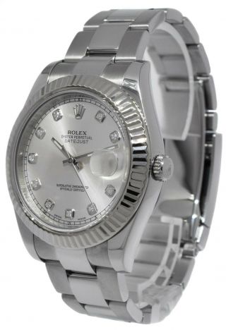 Rolex Datejust II Steel & 18k White Gold Bezel Diamond Dial 41mm Watch G 116334 3