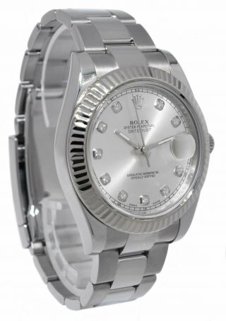 Rolex Datejust II Steel & 18k White Gold Bezel Diamond Dial 41mm Watch G 116334 4