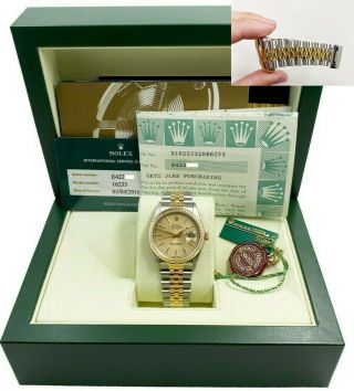 Rolex Datejust 16233 Tapestry Dial 18k Yellow Gold Steel Box Paper Service Paper
