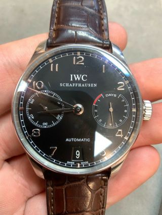 Iwc Portuguese 7 - Day Steel Automatic Black Dial Watch Iw5001 - 09 As - Is