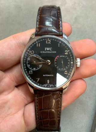 IWC Portuguese 7 - Day Steel Automatic Black Dial Watch IW5001 - 09 As - Is 2