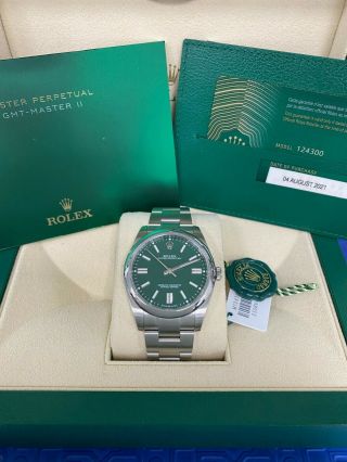 Rolex 124300 Oyster Perpetual Green Dial 41mm Stainless Steel Box Paper 2021