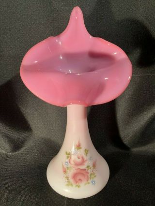 Fenton Glass Vase Jack - In - The - Pulpit.  Signed By Artist.  Roses.