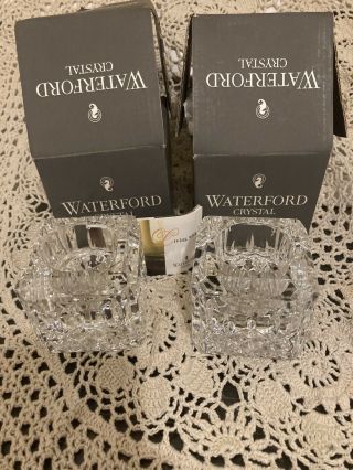 Waterford Crystal Candle Stick Votive Square Holder Set In Org.  Box Lismore