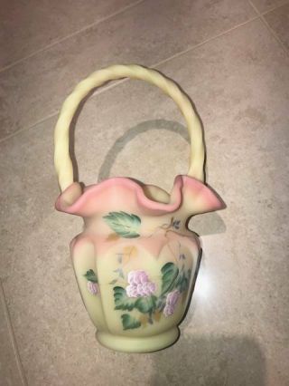 Vintage Fenton Burmese Glass Basket Vase