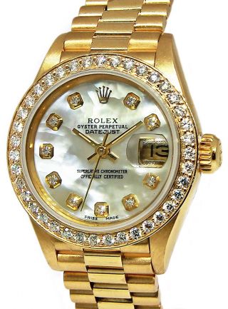 Rolex Datejust President 18k Yellow Gold Mop Diamond D/b Ladies 26mm Watch 69178