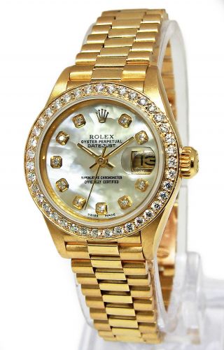 Rolex Datejust President 18k Yellow Gold MOP Diamond D/B Ladies 26mm Watch 69178 2