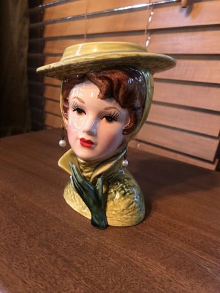 Vintage Lady Head Vase - Lefton Japan 4596 3.  5in X 6in