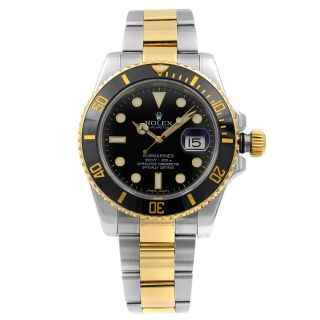 Rolex Submariner 18k Yellow Gold Steel Black Dial Automatic Men Watch 116613bkdo