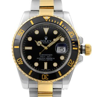 Rolex Submariner 18k Yellow Gold Steel Black Dial Automatic Men Watch 116613BKDO 2
