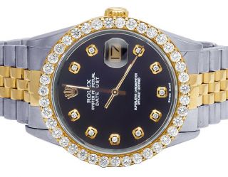 Rolex Datejust 18k/ Steel Jubilee Two Tone 36mm Black Dial Diamond Watch 3.  0.  Ct