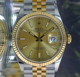 Rolex Datejust 36 18kyellow Gold Steel Champagne Dial Automatic Watch126233