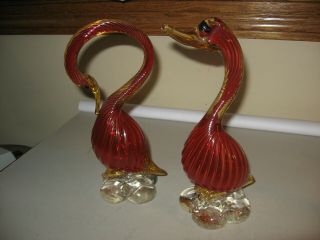 Vintage Mid Century Modern Pair Italian Art Glass Birds Vetro Artistico Venezian