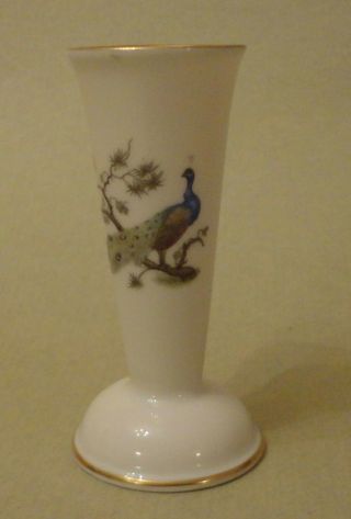 Rosenthal Art Deco Vintage Exotic Birds Peacock Porcelain Trumpet Vase Trinket