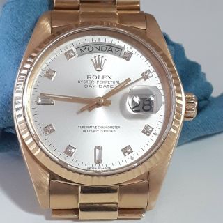Rolex Day Date 36 Mm 18k Yellow Gold Silver Diamonds Dial Watch 18038 Circa 1978