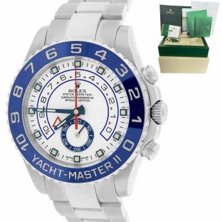 2015 Rolex Yacht - Master Ii 44mm Stainless White Blue Ceramic 116680 Watch B,  P