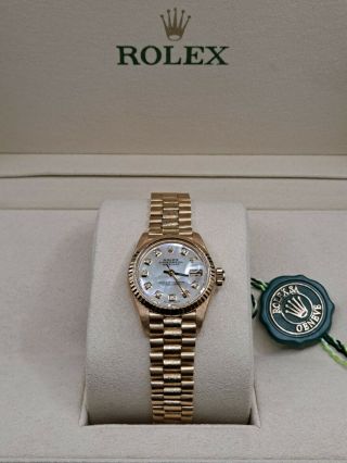 Lady 6917 Rolex Solid 18k Yellow Gold Datejust President Mother Of Pearl Dial