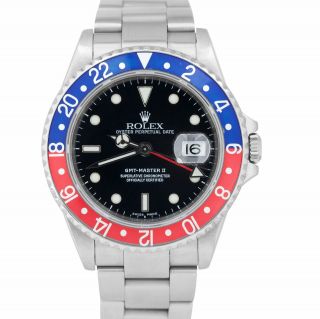 2002 Rolex Gmt - Master 40mm Pepsi Blue / Red Bezel Stainless Steel Watch 16710