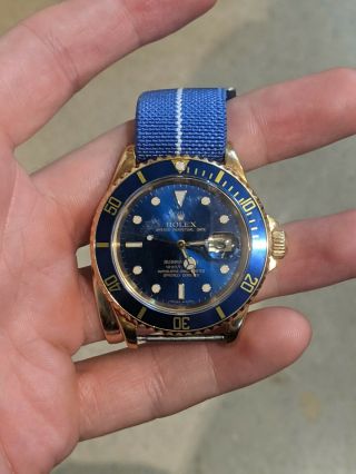 Rolex Submariner Date 40mm Yellow Gold Blue Index Dial Watch 16618 As - Is