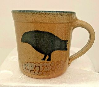Htf Monroe Salt Pottery Mug Crow On Corn Maine 4” Raven - Blackbird