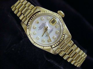 Ladies Rolex Solid 18k Yellow Gold Datejust President W/mop Diamond Dial 6917