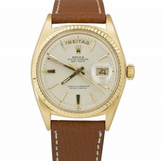 1969 Rolex Day - Date President 1803 Silver Tone Doorstop Dial 36mm 18k Gold Watch
