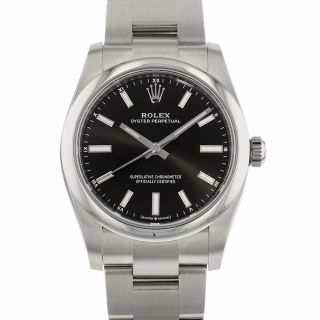 Rolex Oyster Perpetual 34mm Stainless Steel Bright Black Dial 124200