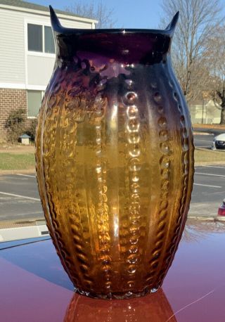 Blenko Large Tall Owl Vase Honeycomb Amber 11 Inches 2