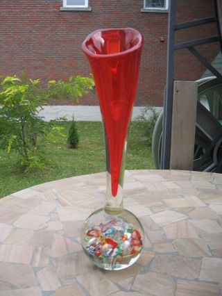62 Murano Toso Fratelli Hand Blown Glass Vase Red Clear Glass Millefiore