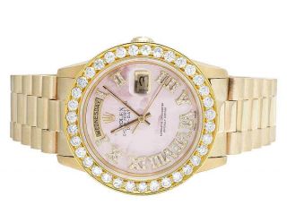 Rolex President 18k Yellow Gold Day - Date 36mm 18038 Pink Dial Diamond Watch 4 Ct