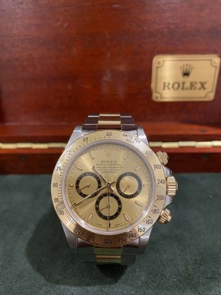 Rolex Daytona 40mm Chronograph Two - Tone Zenith Champagne Dial 16523.  Serviced