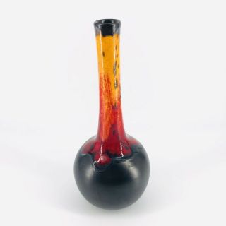 Vtg Mcm Royal Haeger Pottery Bulb Vase Black Orange Red Peacock Drip Glaze