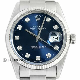 Mens Rolex Diamond Datejust 18k White Gold/steel Quickset Watch - Oyster Band