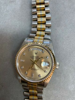 Rolex Day - Date Tridor 36mm Gold Diamond Bracelet Watch 18129 As - Is
