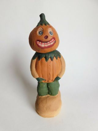 Jackson Pottery Orange Pumpkin Head Dated 2006 Signed Hand Crafted Midwest Usa