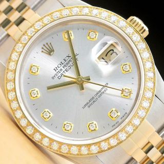 Rolex Mens Datejust Two Tone 18k Yellow Gold Diamond & Steel Quickset Watch