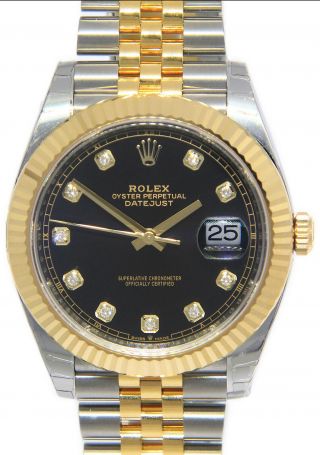 Nos Rolex Datejust 41 18k Yellow Gold/steel Black Diamond Watch B/p 2019 126333