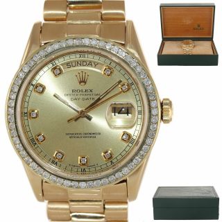 Rolex Day - Date President 36mm 18038 Champagne Diamond Bezel Yellow Gold Watch