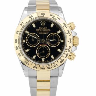 Rolex Daytona Two - Tone 18k Yellow Gold Black Chronograph 40mm Watch 116503