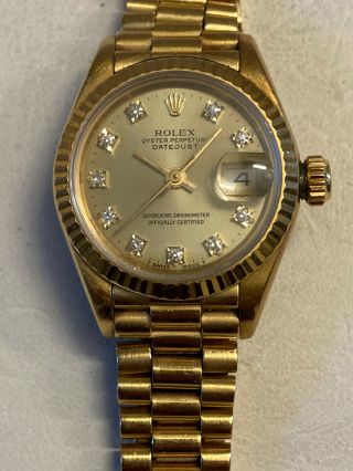 Rolex Datejust President 18k Yellow Gold Diamond Dial Ladies 26mm Watch T 69178