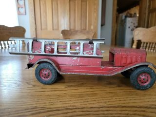 Antique Girard Toys Pressed Steel Balloon Tires Fire Truck W/ Ladders