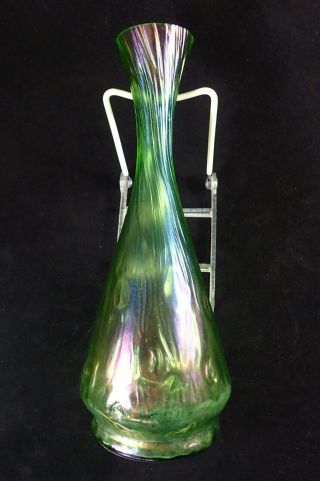 Loetz 1899 Crete Rusticana blown art nouveau glass satin iridescent stem vase 3