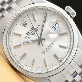 Rolex Mens Datejust Silver Dial 18k White Gold & Ss Watch W/ Rolex Jubilee Band