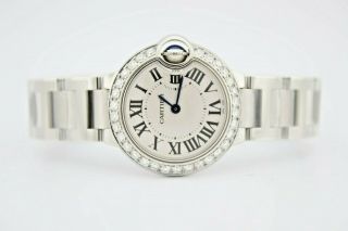 Cartier Ballon Bleu 28dmm Stainless Steel Diamond Encrusted Watch Ref:w69010z4