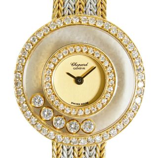 Chopard Happy Diamond Bezel 4097 Wrist Watch Ladies Women 750 White Yellow Gold