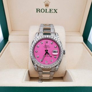 Rolex Datejust Ii 41mm 8.  3ct Diamond Bezel/lugs/bracelet/hot Pink/box Papers