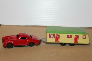 Tin Mrcedes Benz 190 With Tin Litho House Trailer Made In Japan