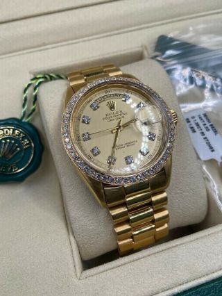 Mens Rolex 1803 Solid 18k Yellow Gold Day Date President Diamond Dial & Bezel