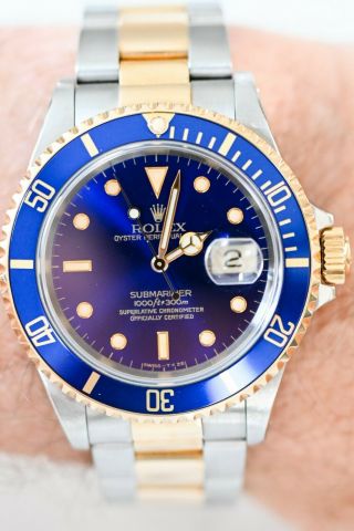 Authentic Rolex Submariner 16613 Two - Tone 40mm Blue Dial Blue Bezel - Papers