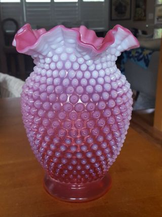 Vintage Fenton Cranberry Hobnail Opalescent Large 8 " Vase